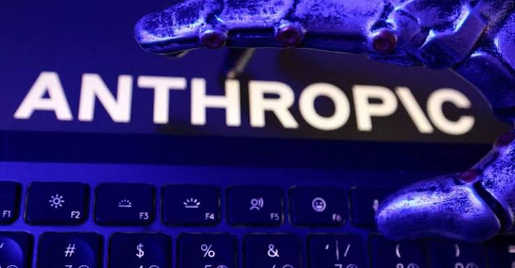 Anthropic logo on a server room background