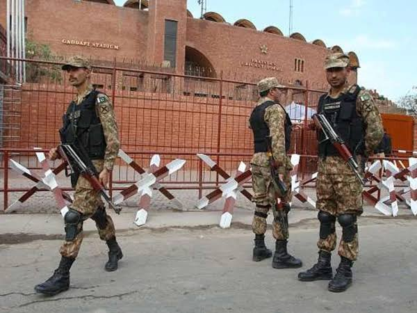 Security personnel near Rawalpindi Cricket Stadium ahead of international matches