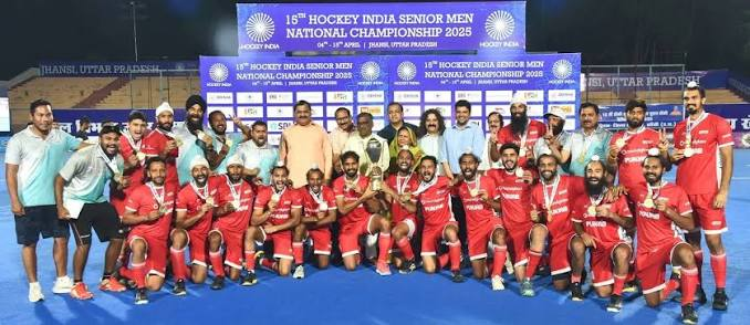 Players warming up at Major Dhyan Chand Hockey Stadium in Jhansi ahead of the Hockey India Senior Men National Championship