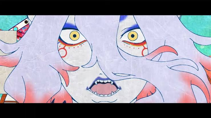 Key visual for Mononoke the Movie Chapter III The Curse of the Serpent showing stylized Medicine Seller and Ooku imagery