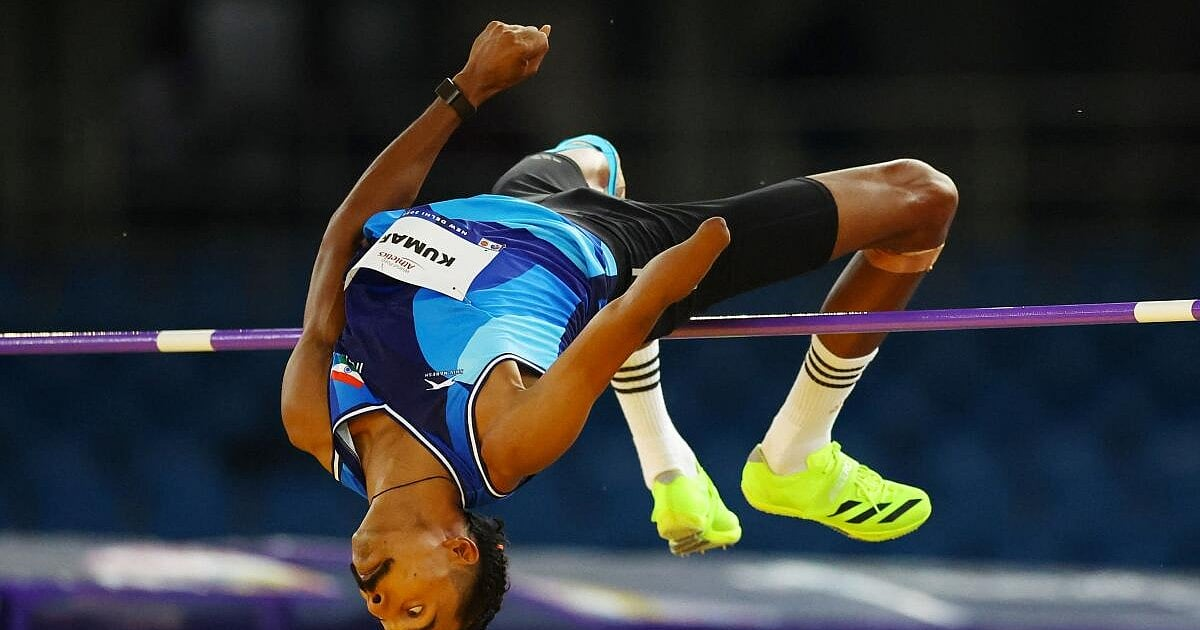 Nishad Kumar celebrating after clearing the bar in T47 high jump