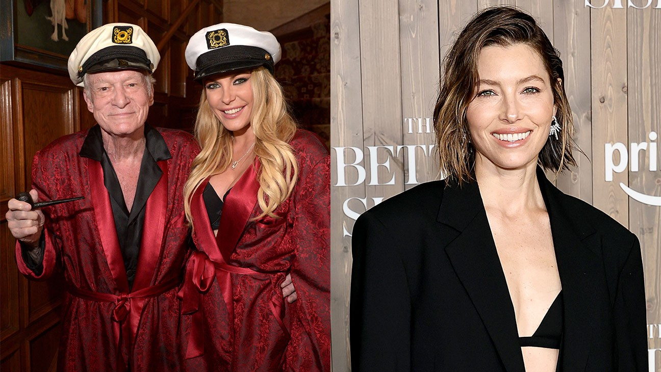 Crystal Harris and Jessica Biel - split image