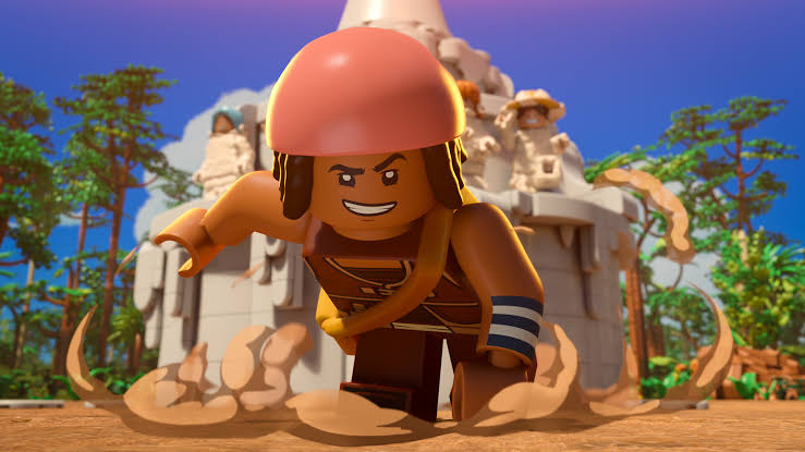 LEGO One Piece promotional art showing Straw Hat characters in LEGO form
