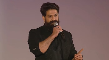 Yash speaking at Ramayana pre release event in Hyderabad