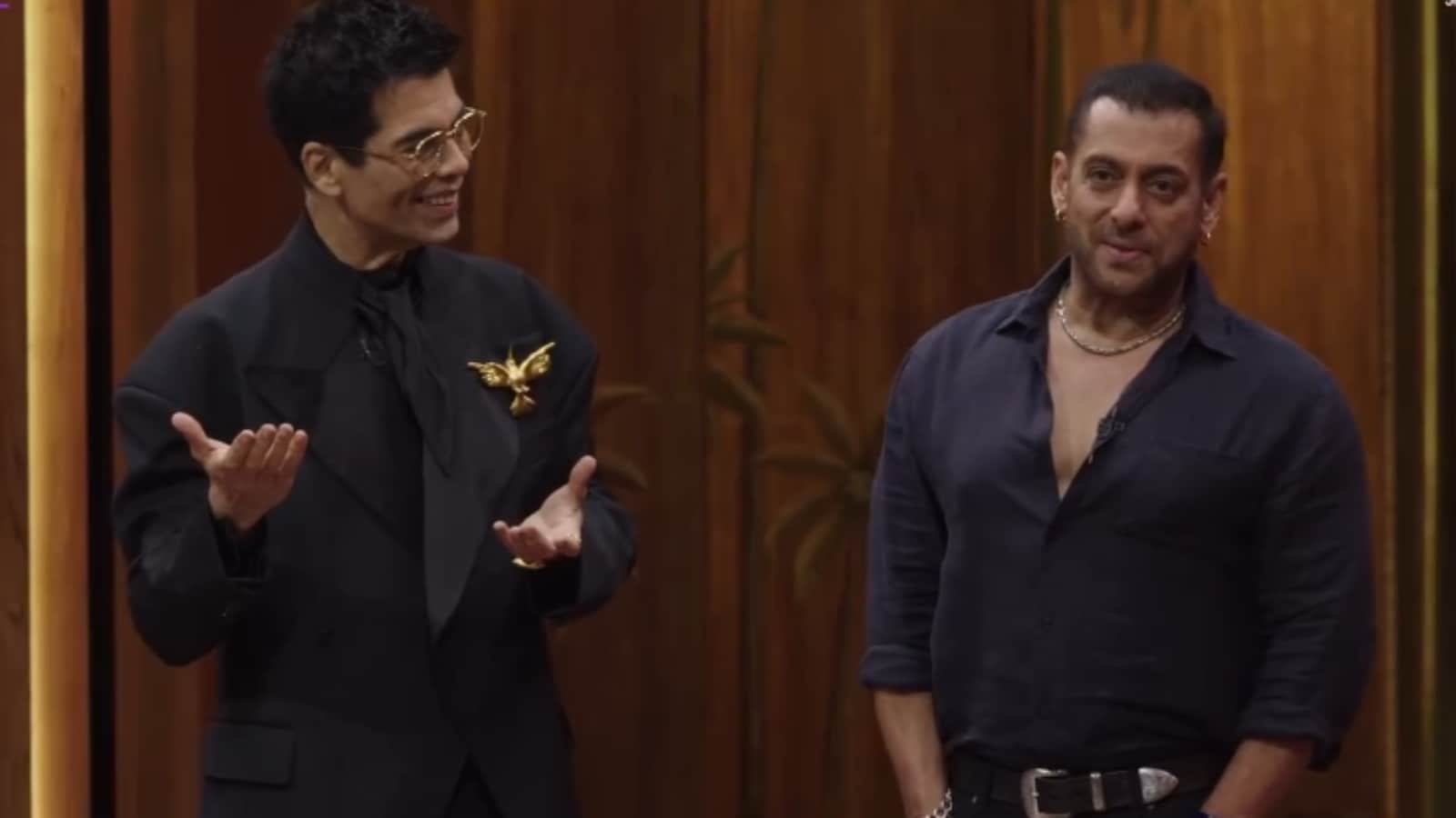 Karan Johar and Salman Khan on the Koffee With Karan couch in a promotional still