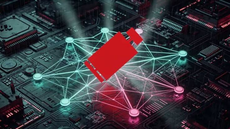 Server racks and schematic diagrams representing AI chips and models