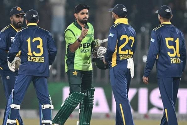 Players from Sri Lanka and Pakistan training on an international cricket ground in Pakistan