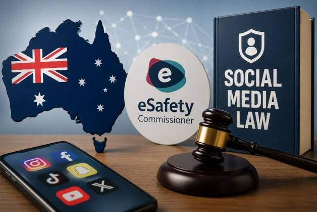 Silhouetted user icons and an AI generated avatar overlaid on Australian parliament building