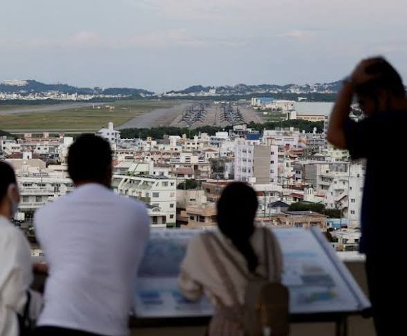 Police tape outside a hotel in Naha, Okinawa, after an investigation