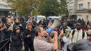 Students protesting outside a French lycee