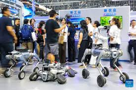 Exhibition hall at Hangzhou Global Digital Trade Expo showing AI zone booths