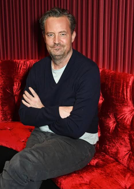 Matthew Perry documentary still; archival photos and interview setup